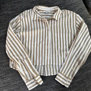 Madewell Tan and White Striped Button Down Shirt